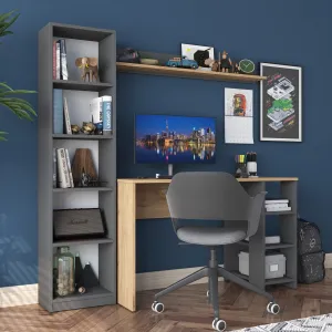 Kalune Design Moderní sada Megis s psacím stolem, knihovnou a policí ořech/antracit