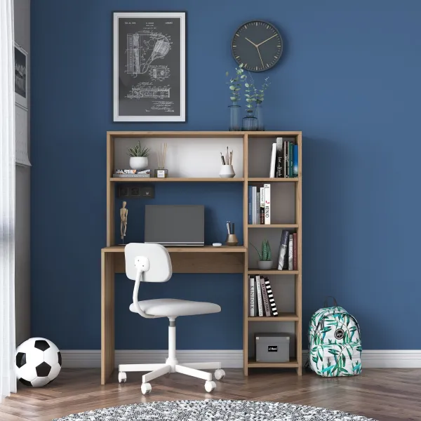 Kalune Design Psací stůl s regálem Hapos 113 cm dub přírodní