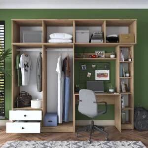 Kalune Design Sada dětského nábytku Baren s psacím stolem, šatní skříní a regálem bílá/ořech