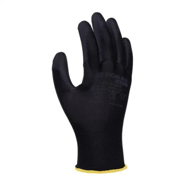 Rukavice pletené, polomáčané DONAU SAFETY PU kat. II čierne veľ. 9