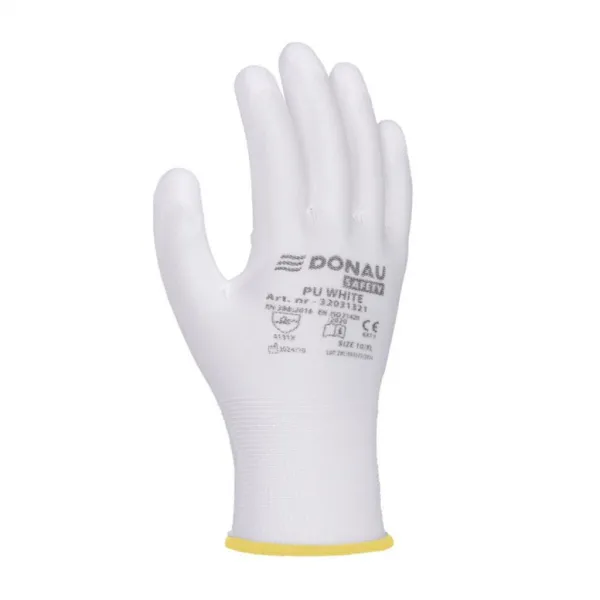 Rukavice pletené, polomáčané DONAU SAFETY PU kat. II biele veľ. 9