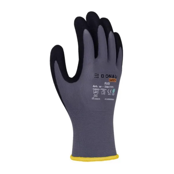 Rukavice pletené, polomáčané DONAU SAFETY Flex, kat. II šedé veľ. 9