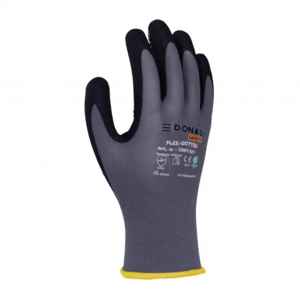 Rukavice pletené, polomáčané DONAU SAFETY Flex-Dotted, kat. II šedé veľ. 9
