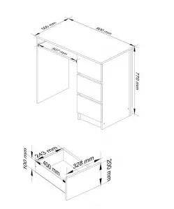 Ak furniture Písací stôl A-6 90 cm dub sonoma pravý