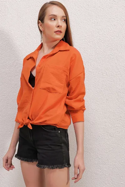 Bigdart 20153 Jednovrecková oversized ľanová košeľa - oranžová