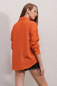 Bigdart 20153 Jednovrecková oversized ľanová košeľa - oranžová