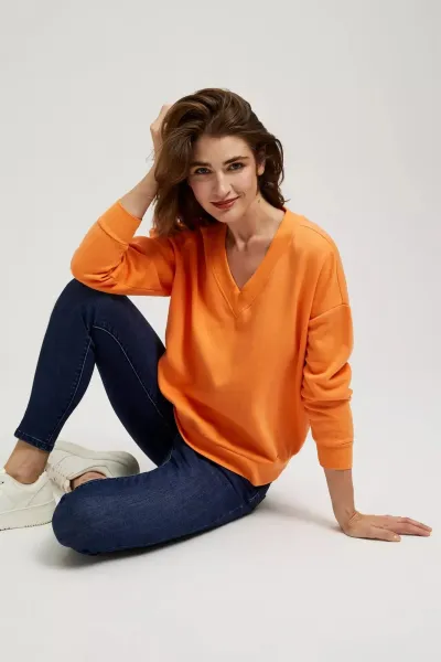 Marisse Orange V-Neck Sweatshirt