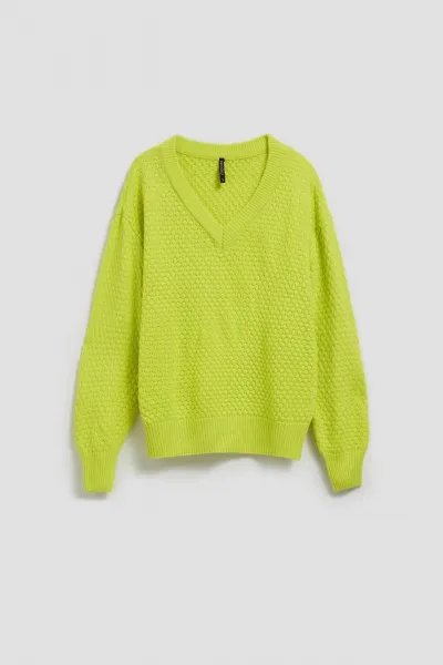 Marisse Lime V-Neck Sweater