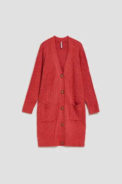 Marisse Long Raspberry Cardigan