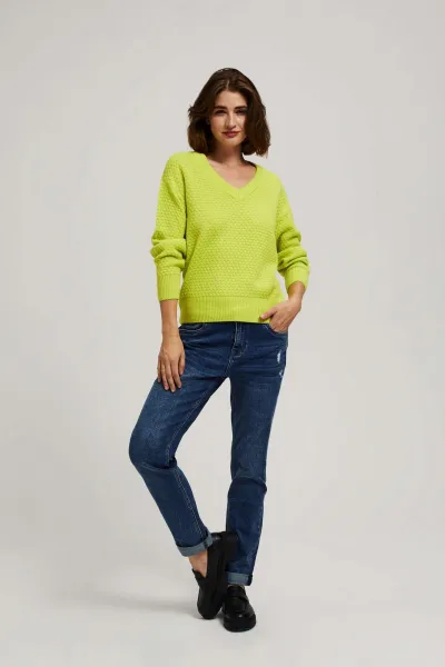 Marisse Lime V-Neck Sweater