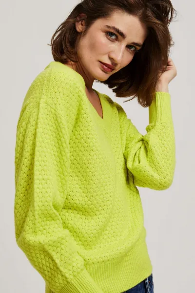 Marisse Lime V-Neck Sweater
