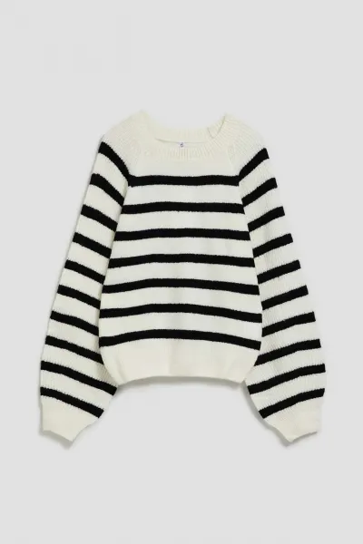 Marisse Pearl Black Striped Crew Neck Sweater