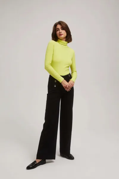 Marisse Lime Green Ribbed Turtleneck Blouse