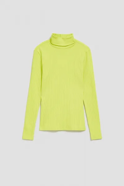 Marisse Lime Green Ribbed Turtleneck Blouse