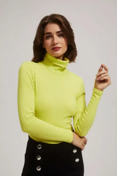 Marisse Lime Green Ribbed Turtleneck Blouse