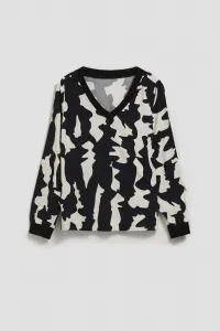 Marisse Patterned V-Neck Shirt, Black