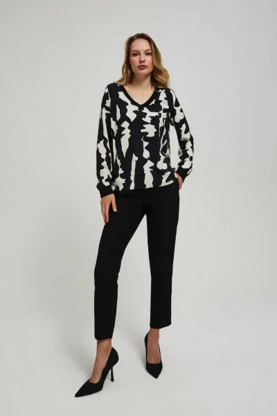 Marisse Patterned V-Neck Shirt, Black