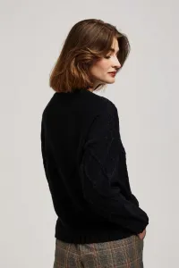 Marisse Black Long Sleeve Sweater With Decorative Weave