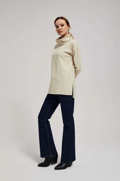 Marisse Sand Wide Turtleneck Sweatshirt
