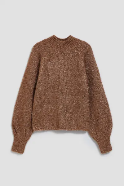 Marisse Turtleneck Sweater Decorated With Metallic Thread, Beige