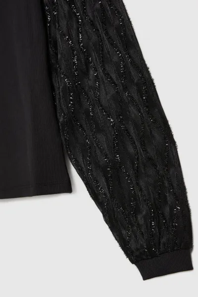 Marisse Black Blouse With Decorative Sleeves