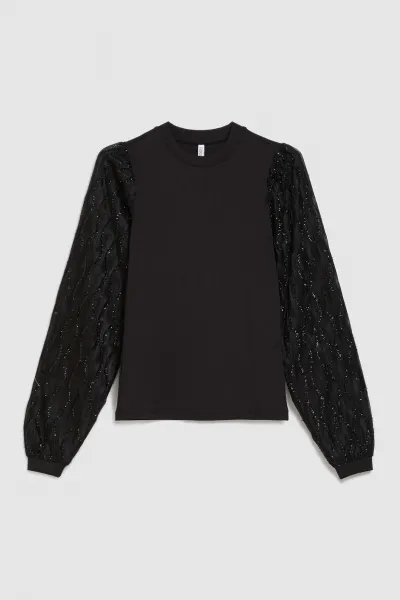 Marisse Black Blouse With Decorative Sleeves