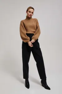 Marisse Dark Beige Turtleneck Sweater With Puffed Sleeves