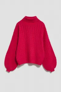 Marisse Fuchsia Turtleneck Sweater With Puffed Sleeves