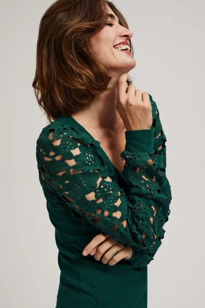 Marisse Emerald Blouse With Lace Sleeves