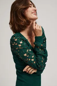 Marisse Emerald Blouse With Lace Sleeves