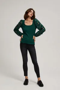 Marisse Emerald Blouse With Lace Sleeves