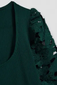 Marisse Emerald Blouse With Lace Sleeves