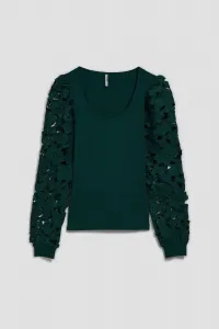 Marisse Emerald Blouse With Lace Sleeves
