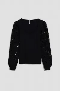 Marisse Black Blouse With Lace Sleeves