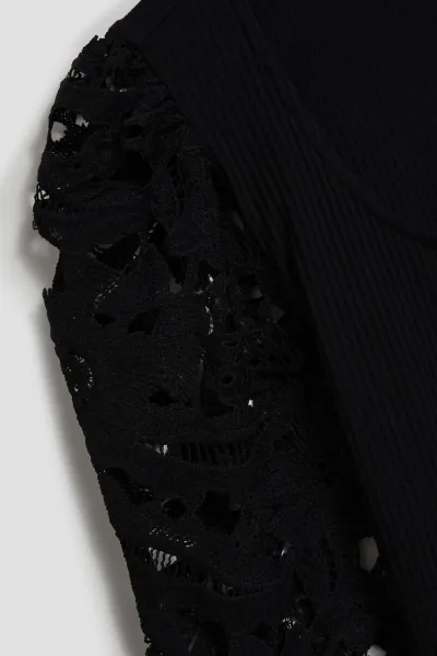Marisse Black Blouse With Lace Sleeves