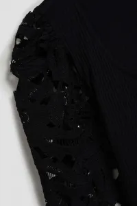 Marisse Black Blouse With Lace Sleeves
