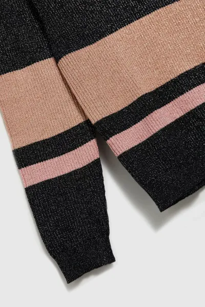 Marisse Black Striped Sweater With Metallic Thread And Round Neckline