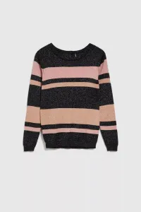 Marisse Black Striped Sweater With Metallic Thread And Round Neckline