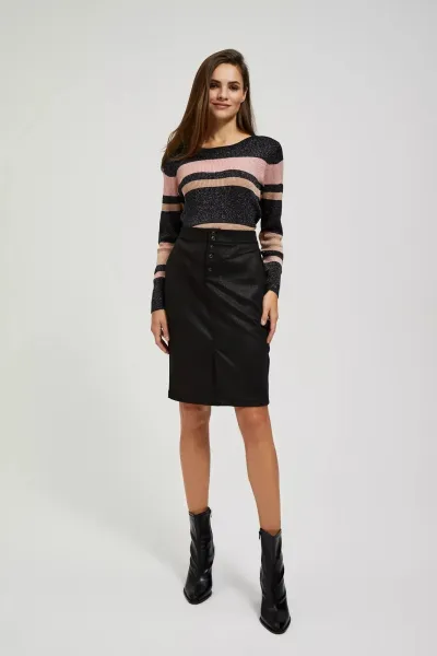 Marisse Black Striped Sweater With Metallic Thread And Round Neckline