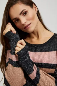 Marisse Black Striped Sweater With Metallic Thread And Round Neckline