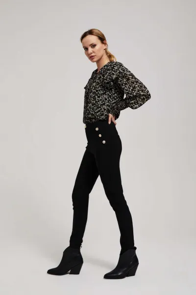 Marisse Patterned Shirt With A Tie At The Neckline, Black