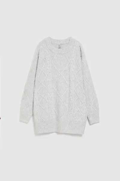 Marisse Light Gray Decorative Knit Sweater