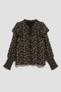 Marisse Patterned Shirt With A Tie At The Neckline, Black