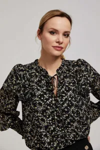 Marisse Patterned Shirt With A Tie At The Neckline, Black