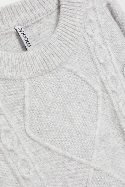 Marisse Light Gray Decorative Knit Sweater