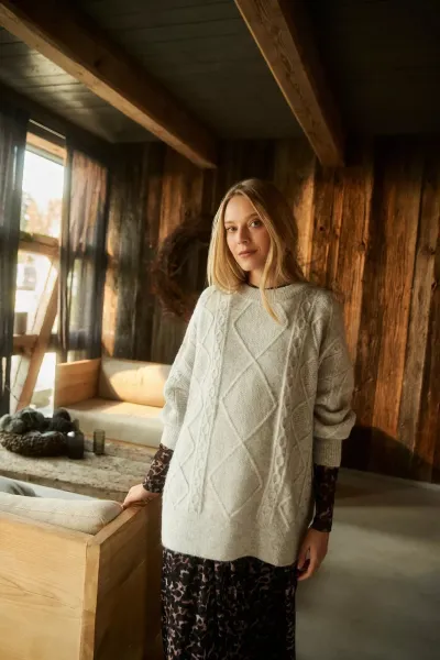 Marisse Light Gray Decorative Knit Sweater