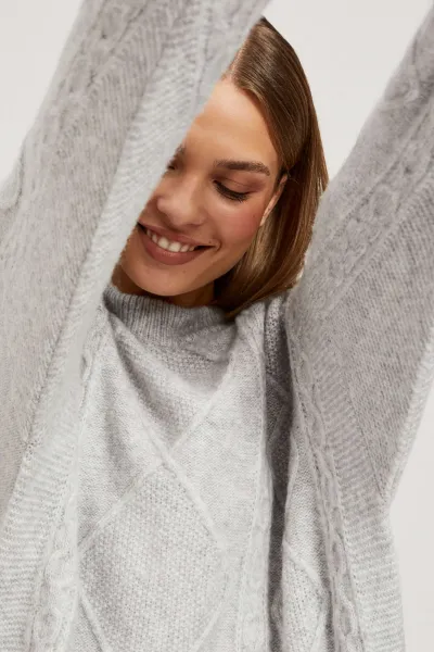 Marisse Light Gray Decorative Knit Sweater