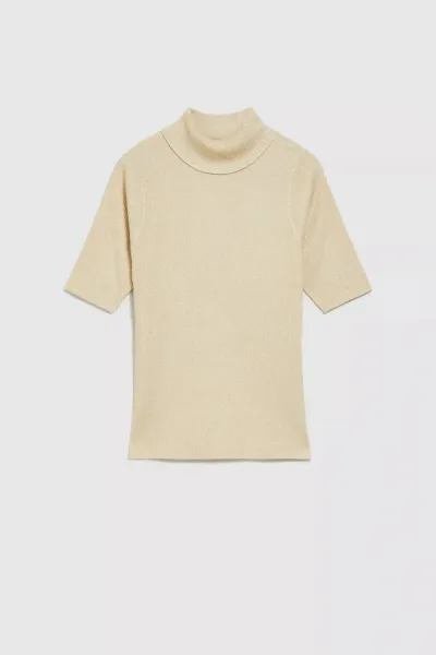 Marisse Turtleneck Sweater Decorated With Pearl Metallic Thread