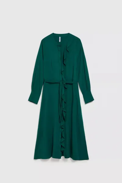 Marisse Emerald Midi Dress With Ruffles