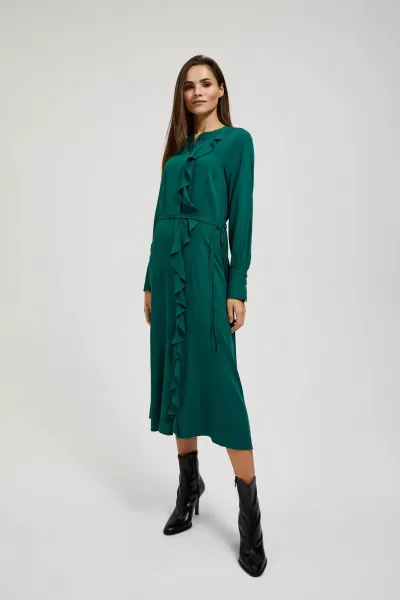 Marisse Emerald Midi Dress With Ruffles